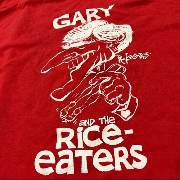Vintage 1980s Gary Rice Eaters Volleyball Red Long Sleece Crewneck Tee Tshirt - Picture 3 of 4